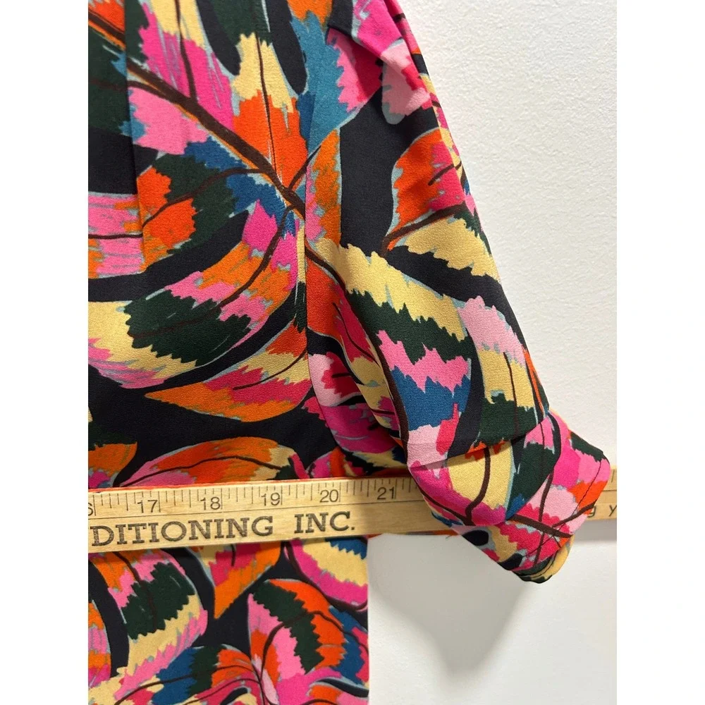 DR2 by Daniel Rainn Tropical Leaf Print Blouse Pink Orange Blue L ZDR12813PR1